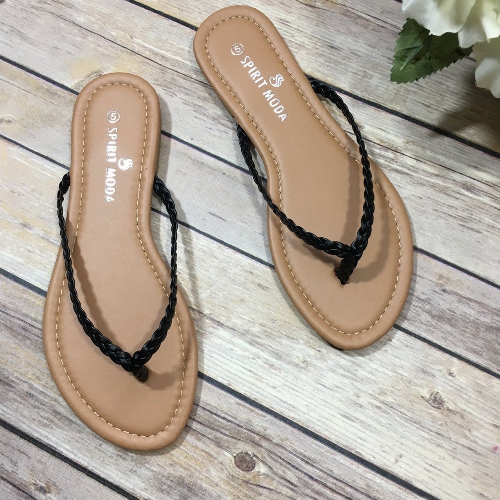 Black Rope Flip Flop Sandals